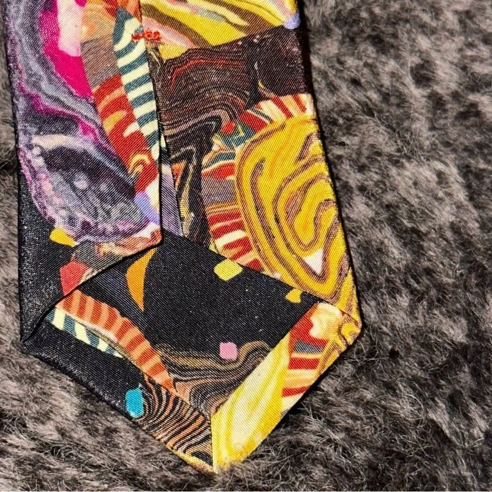 Brioni 100% Silk Black Multicolor Trippy Astronomical Handkerchief Tie OS Indie